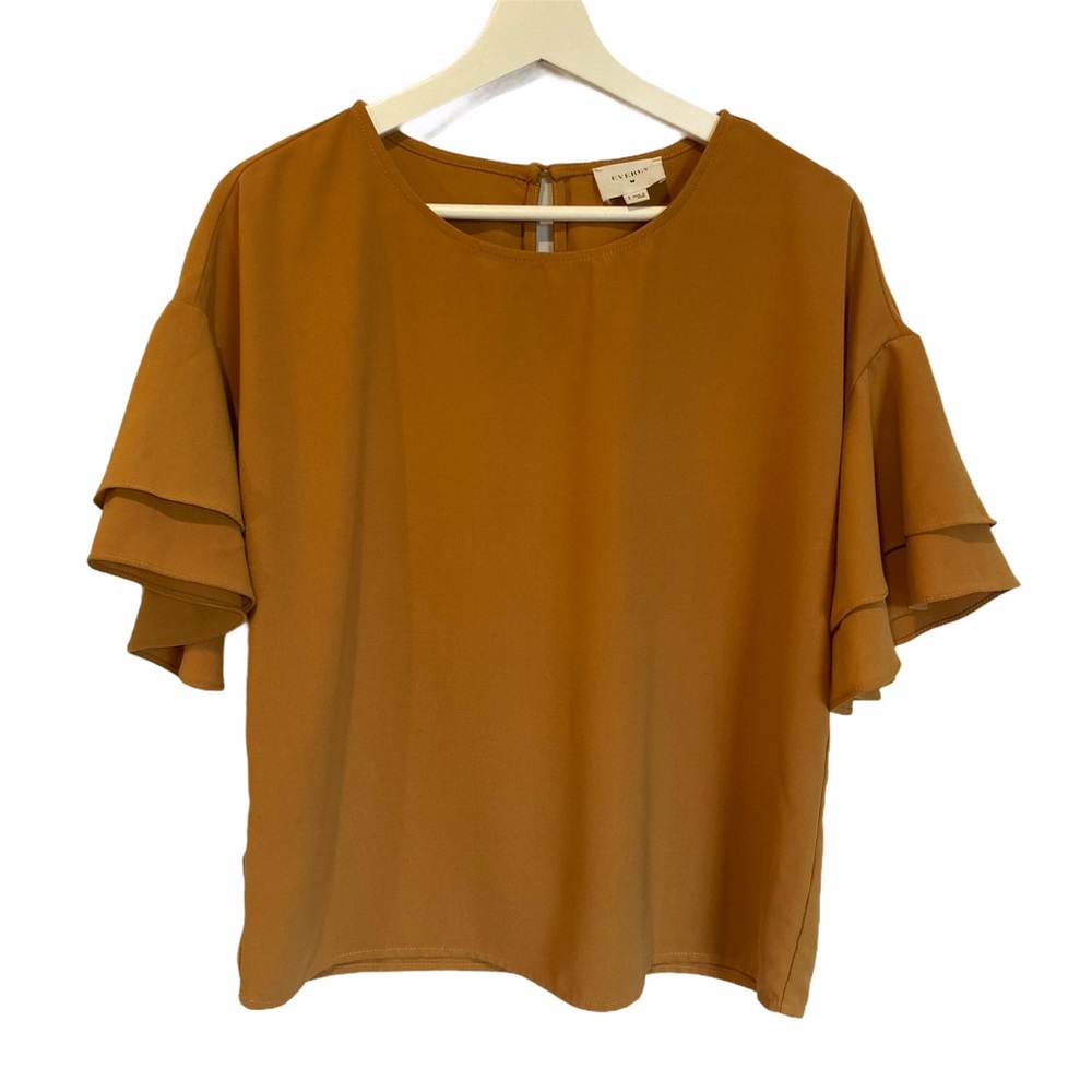 EVERLY DARK MUSTARD BELL SLEEVE BLOUSE